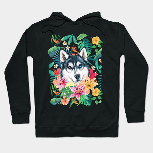 Tropical Siberian Husky 4 Hoodie by LulululuPainting